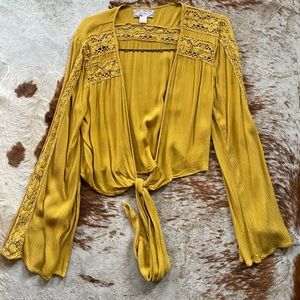 Mustard Yellow deep v neck boho blouse